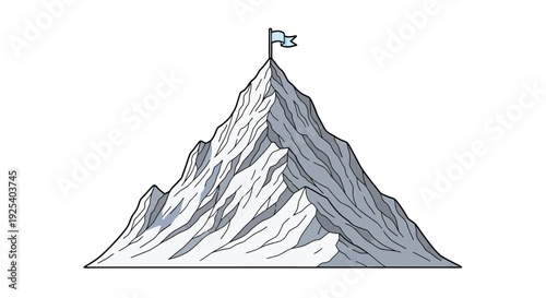 Mountain Peak Summit with Flag: Symbol of Achievement, Success, and Victory