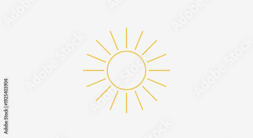 Minimalist Golden Sun Icon with Rays on White Background