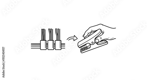 Hand connecting electrical wires with a clamp, close-up, DIY electrical repair concept