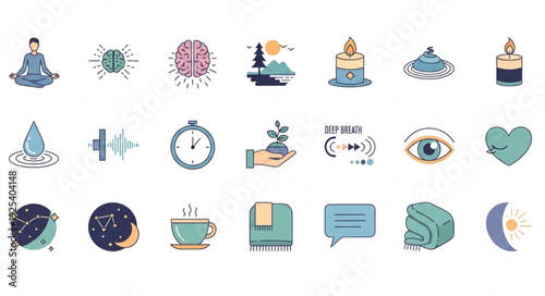 Collection of Icons Representing Mindfulness and Well-being Concepts.