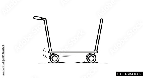 Hand drawn illustration of a flatbed trolley with wheels and handle, isolated on white background.