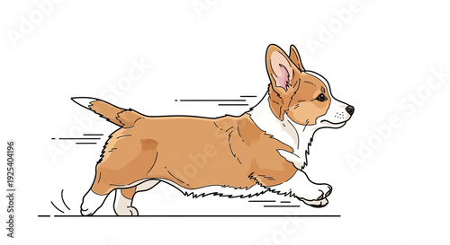 Cute Corgi Dog Running Fast, Cartoon Style Illustration, Energetic Movement