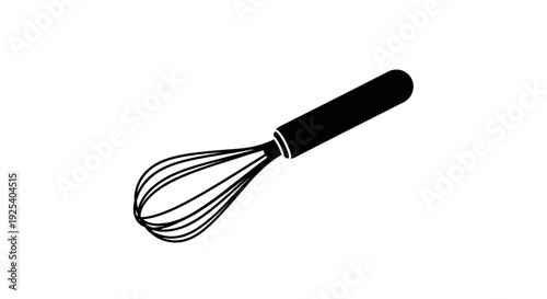 Black Whisk Icon - Kitchen Utensil for Cooking and Baking, Vector Illustration