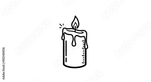 Dripping Candle Flame Icon, Simple Line Art, Minimalist Design, Warm Light