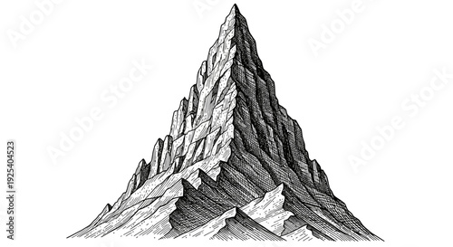 Dramatic Mountain Peak Illustration - Hand-Drawn Sketch Style
