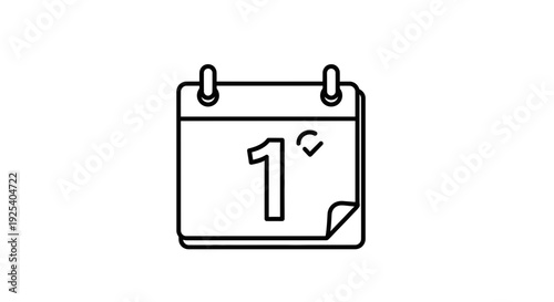 Calendar Icon with Number 1, Simple Line Art, First Day Concept
