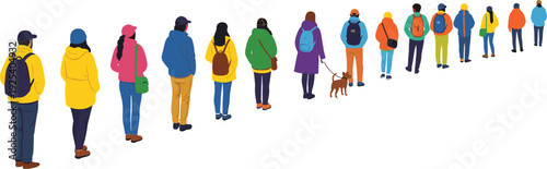 People Standing in Line Vector Illustration with Queue Crowd in Winter Clothes Isolated Social Waiting Concept