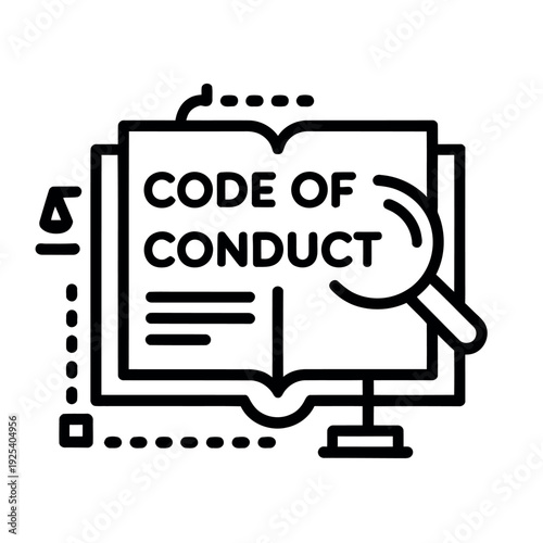 A code of conduct document on a computer screen with a magnifying glass