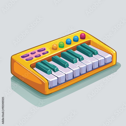 Cartoon synthesizer with colorful buttons and keys isolated
