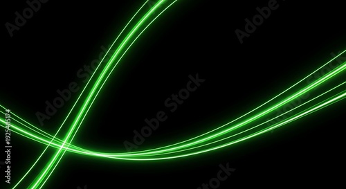 Green neon light trails on black background
