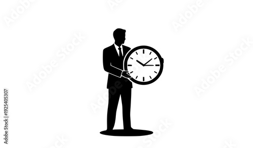 Timekeeper in Silhouette: A formal person in shadow holding a clock, symbolizing the value of time and the importance of punctuality and efficiency.