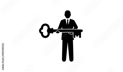Unlocking Potential: An emblem of opportunity, a figure confidently holds a colossal key, symbolizing access, potential, and the unlocking of doors.