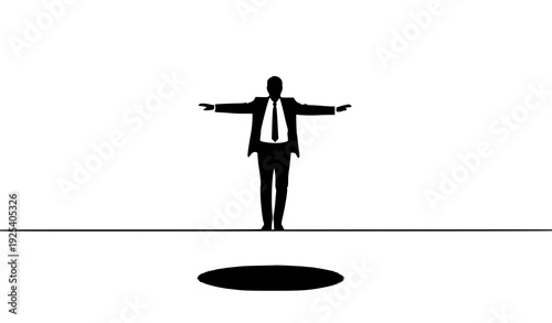 Balancing Act: An individual in a business suit navigates a precarious path, symbolizing challenges and resilience in the face of uncertainty.