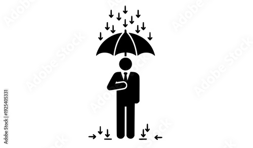 Shelter from the Storm: A symbol of protection and resilience, a person stands beneath an umbrella, shielding themselves from a downpour of arrows. This image represents safety, support.