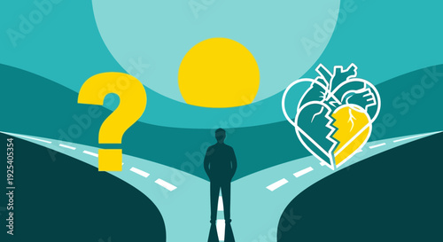 Man Standing on Road with Question Mark.