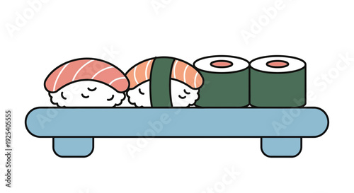 Sushi Rolls on a Conveyor Belt.