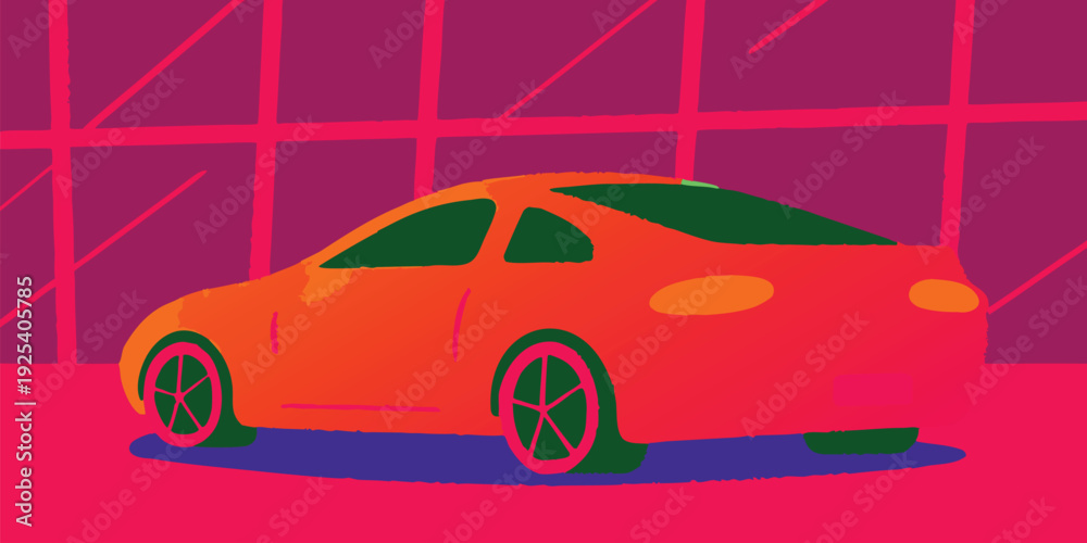 Naklejka premium Vibrant Digital Illustration of a Retro Car with Bold Colors and Graphic Style