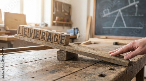 Leverage Concept with Wooden Blocks on Workbench