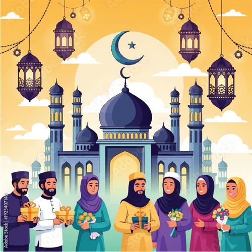 Muslim people celebrating Eid al Fitr.