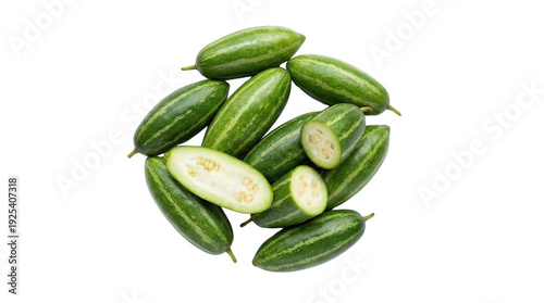 Fresh pointed gourds or parwal vegetable with slices healthy food transparent background