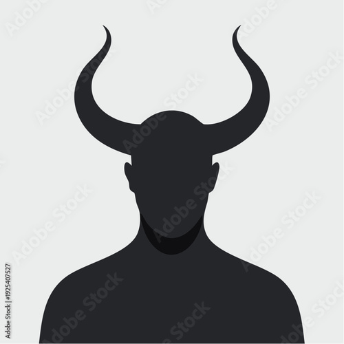 Silhouette of a man with bull horns on his head.
