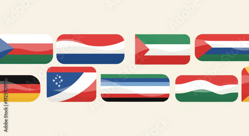 Collection of International Flags on Buttons.