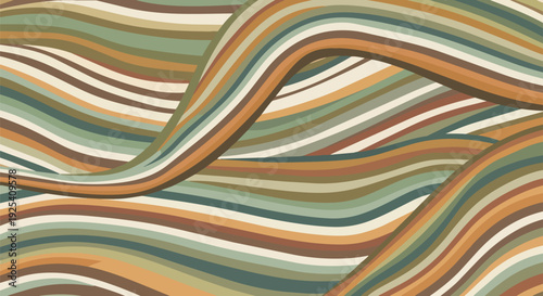 Serene undulating stripes in retro earthy tones forming a fluid abstract pattern