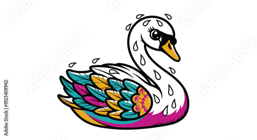 Waterfowl Swan Logo with Colorful Feathers for Brand or Sports Team