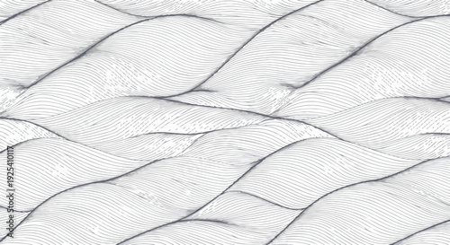 Elegant monochrome wavy texture with gracefully flowing linear patterns creating a serene, captivating, tranquil abstract background design for