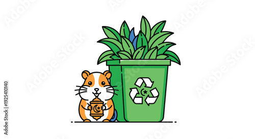 Hamster with Recyclable Waste Bin and Plant