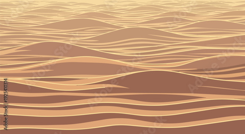 Vast expanse of undulating desert sand formations under a hazy, warm sky creating a minimalist yet profound natural landscape of infinite sandy