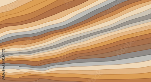 Abstract flowing lines. Earthy brown, beige, gray tones. Organic layers create visual texture. Evokes natural strata. Serene, calming digital