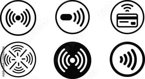 Contactless payment icons showing credit card and smartphone wireless signal digital payment symbols