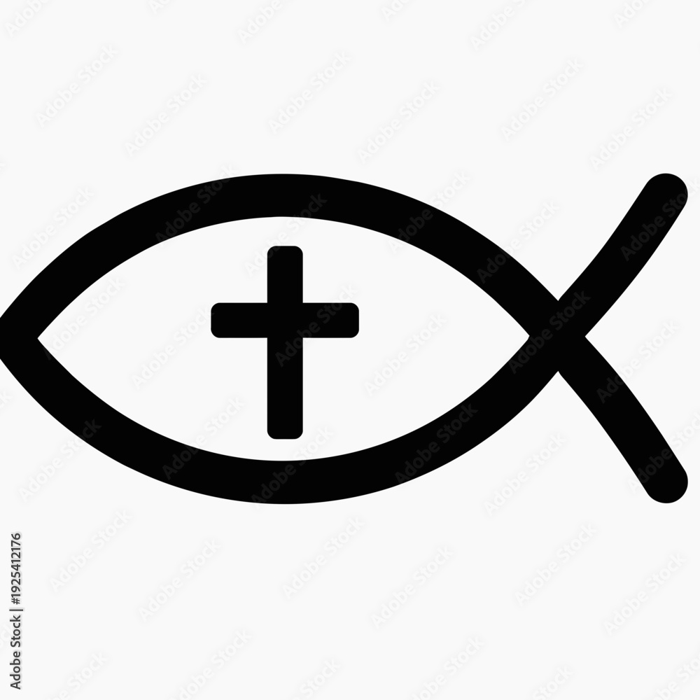 Obraz premium Flat vector simple ichthys fish symbol combined with a small cross inside