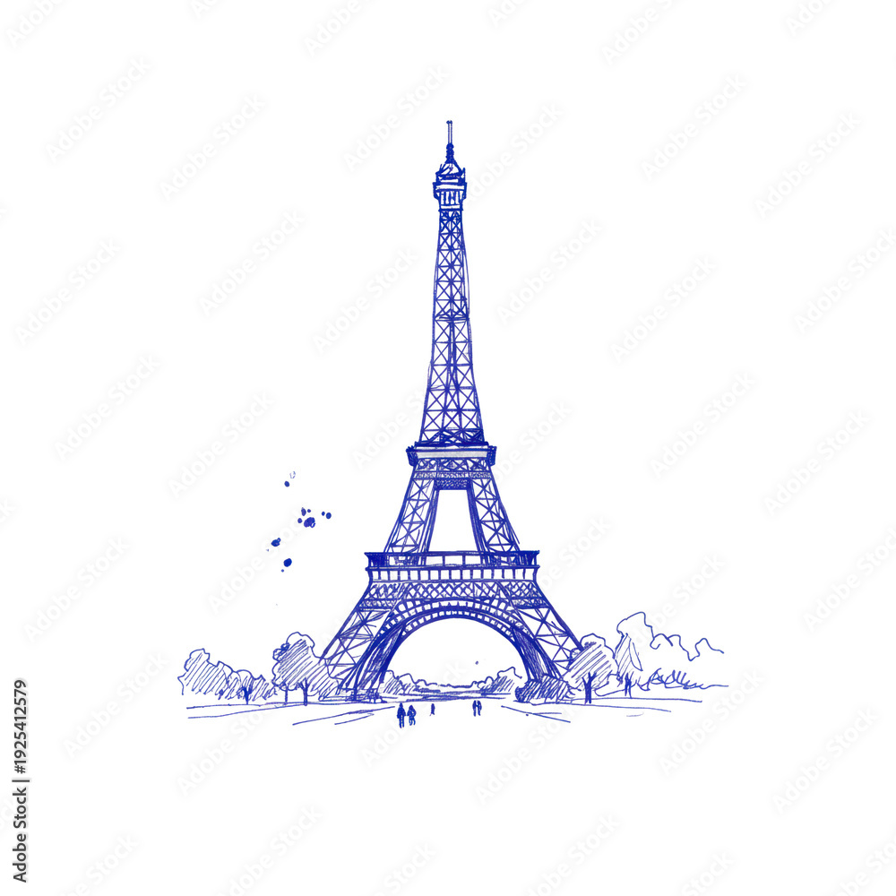 Fototapeta premium Eiffel Tower sketch graphic blue on black background