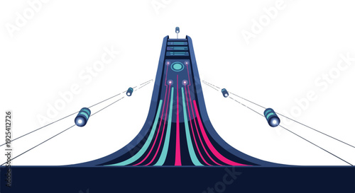 Futuristic digital data flow highway illustration representing high-speed information transfer, network connectivity, and modern technology.