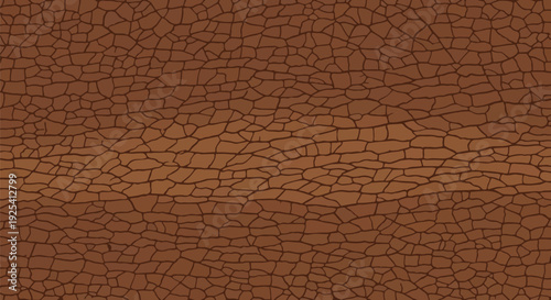 Detailed abstract pattern of cracked earth texture. Warm brown hues signify dryness and an arid environment, revealing intricate fissures of parched