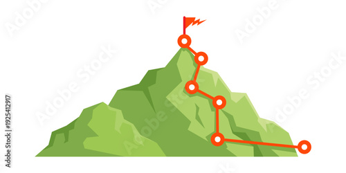 Green mountain route to success with summit flag