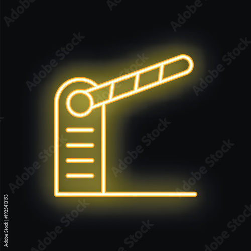 Glowing neon line automatic car barrier icon isolated on black background vector illustration