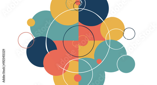 Dynamic interlocking circular design abstract art vibrant color palette interconnected forms modern geometric pattern visual symphony with