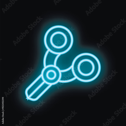 Blue neon slingshot icon on black background representing catapulting and launching