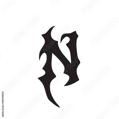Gothic Letter N Black Old English Typography – Tribal Style Vector Design