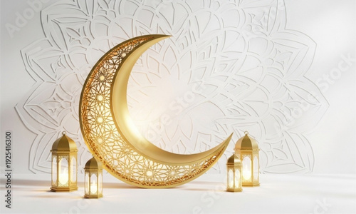 Crescent moon and golden lanterns