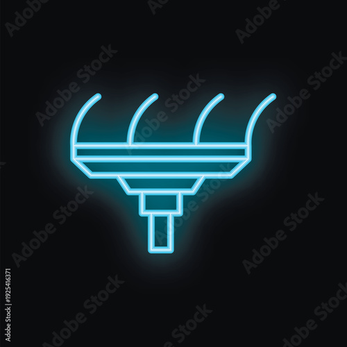 Glowing blue neon outline of a cultivator preparing the land for planting