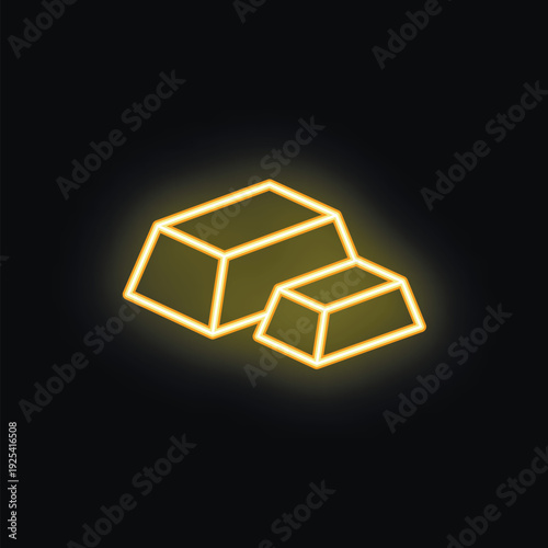 Neon gold bars glowing on a black background, perfect for representing wealth, luxury, and success