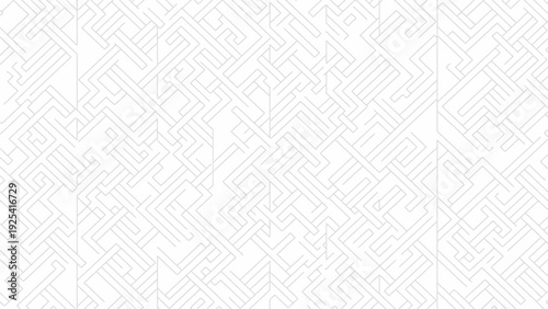 Abstract geometric background with intricate maze-like line art pattern in white and light gray