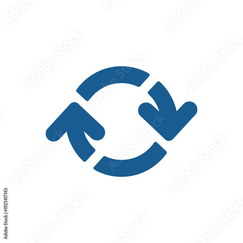 A blue circular arrow icon on a white background