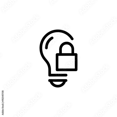 A simple black line art icon of a lightbulb with a padlock