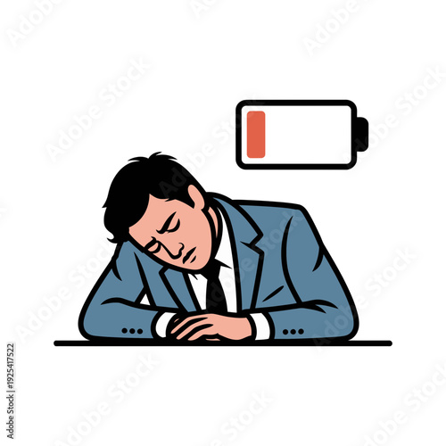 A tired businessman sleeping at his desk from exhaustion