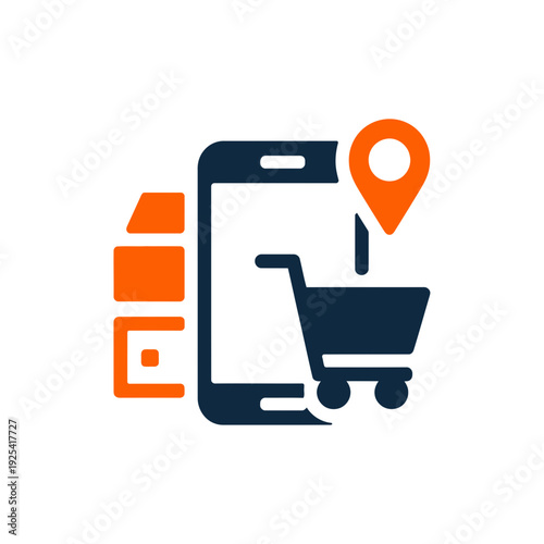 A smartphone with a shopping cart and location pin icon